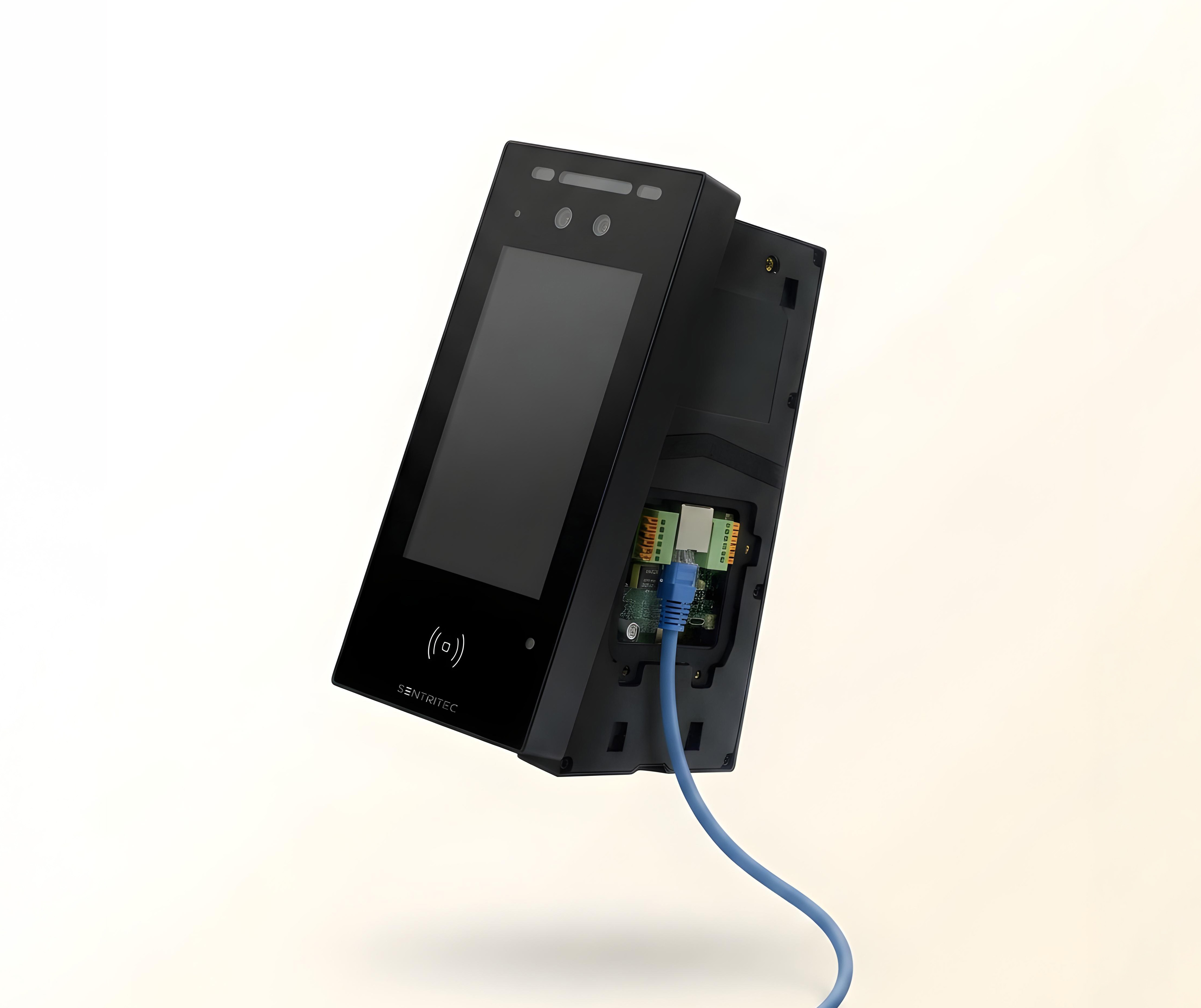 Network cables plugged into a PoE patch panel