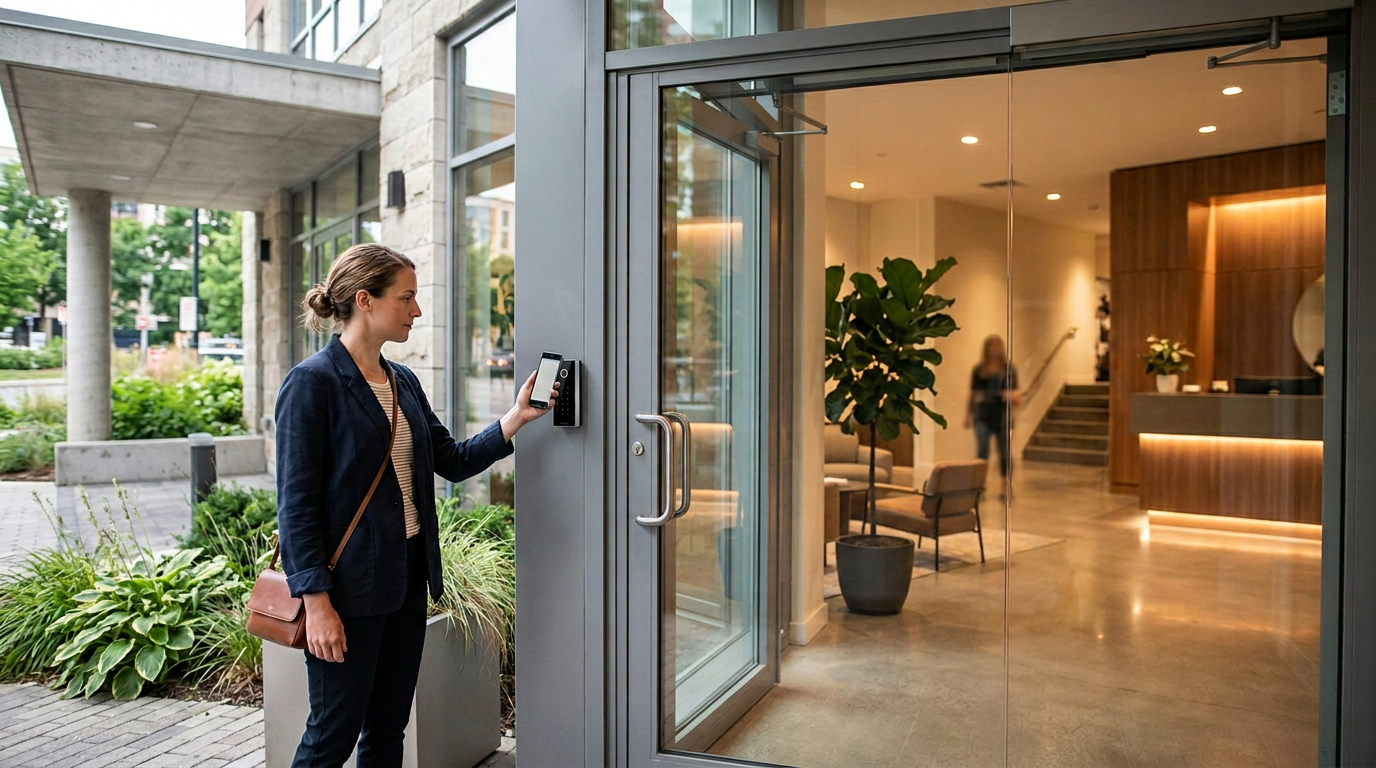 A visitor entering with a QR credential