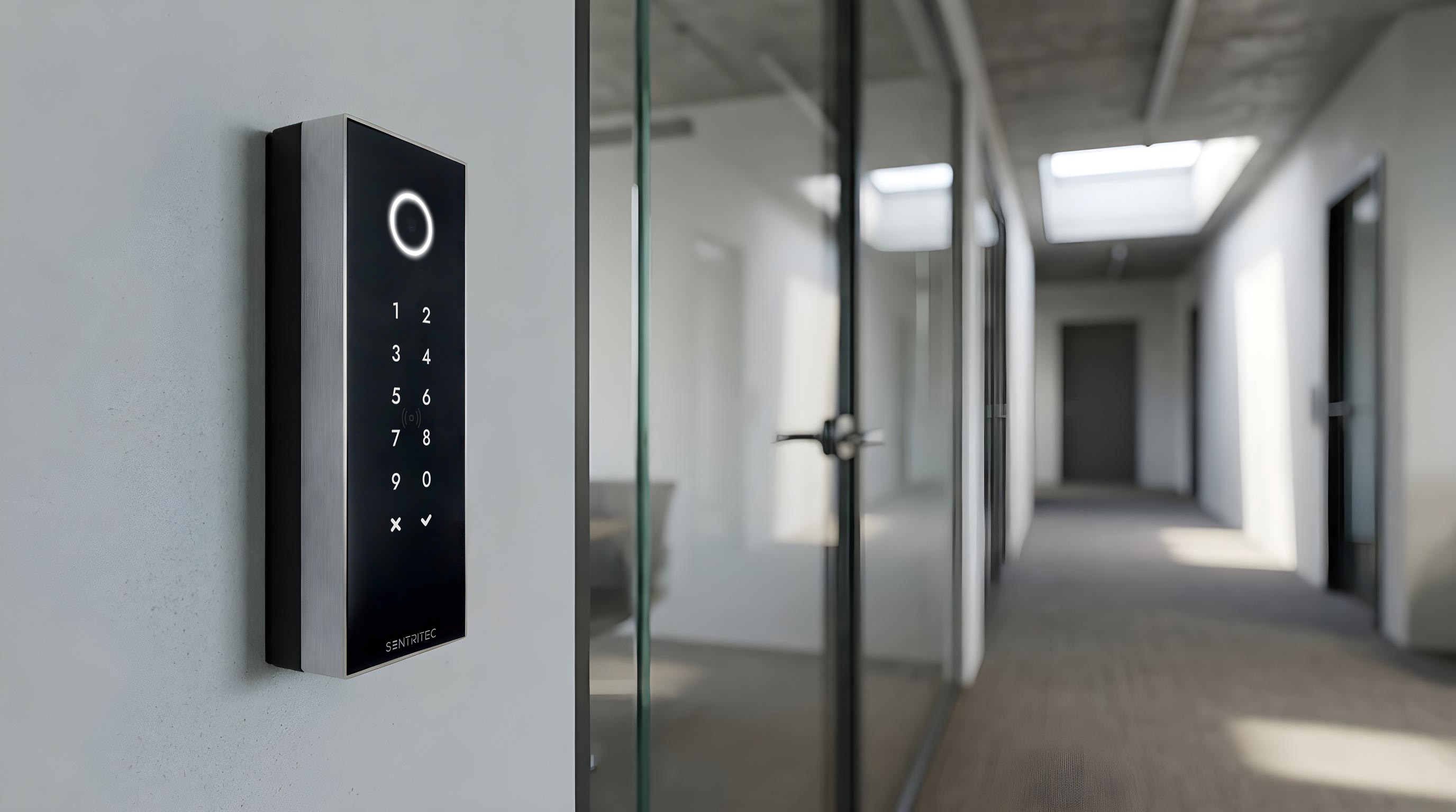 An employee entering through a Sentritec-controlled door